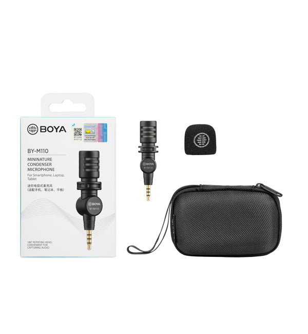 BOYA BY-M110 – ម៉ៃក្រូហ្វូនថតសំឡេង Jack TRRS 3.5mm សម្រាប់ទូរស័ព្ទ
