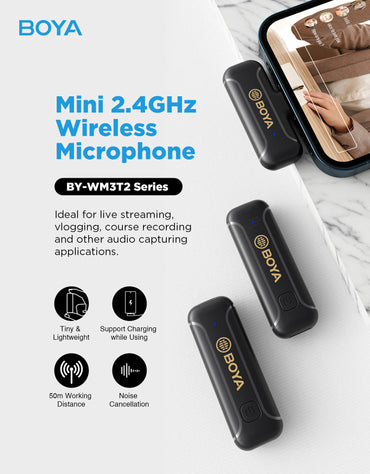 BOYA BY-WM3T2-D2 - Mini 2.4GHz wireless recording mic for iPhone (Lightning)