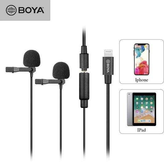Boya BY-M2D Dual Lapel Recording Microphone.Lightning connector for iPhone