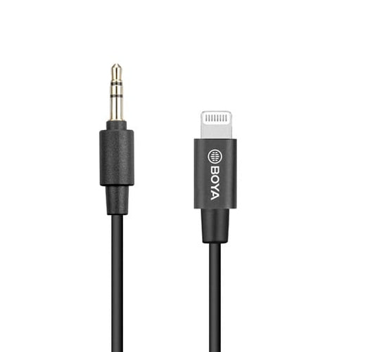 BY-K1 connection cable. From 3.5mm Jack to Lightning Port (3.5mm Male TRRS to Male lightning adapter cable)