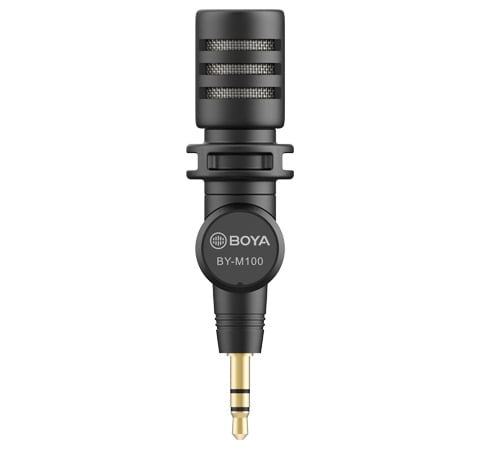 BOYA BY-M100 ម៉ៃក្រូហ្វូនសម្រាប់ថតសំឡេងដោតភ្ជាប់ជាមួយទូរស័ព្ទ កាមេរ៉ា កុំព្យូទ័រ