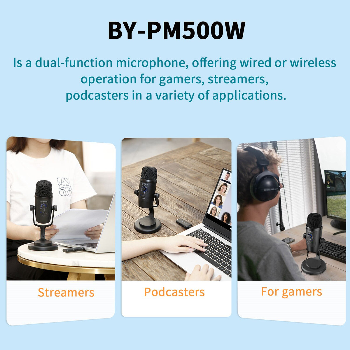 BOYA BY-PM500W - ម៉ៃក្រូហ្វូនថតសំឡេងឥតខ្សែសម្រាប់ទូរសព្ទ Android (Type-C) និងកុំព្យូទ័រយួរដៃ (រន្ធ USB)