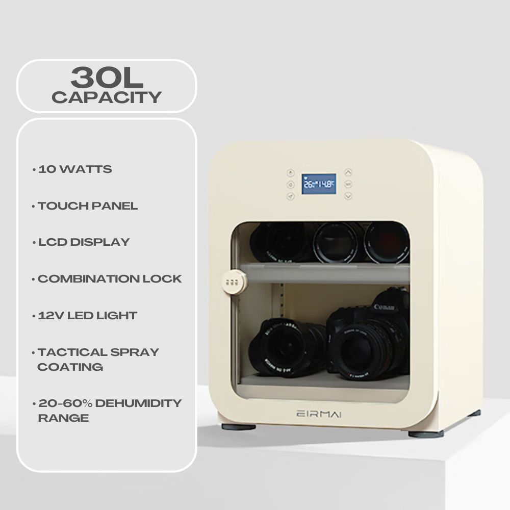 Eirmai R3 moisture-proof cabinet with 30 liter capacity prevents moisture and mold for Genuine Cameras & lenses |Kingcom