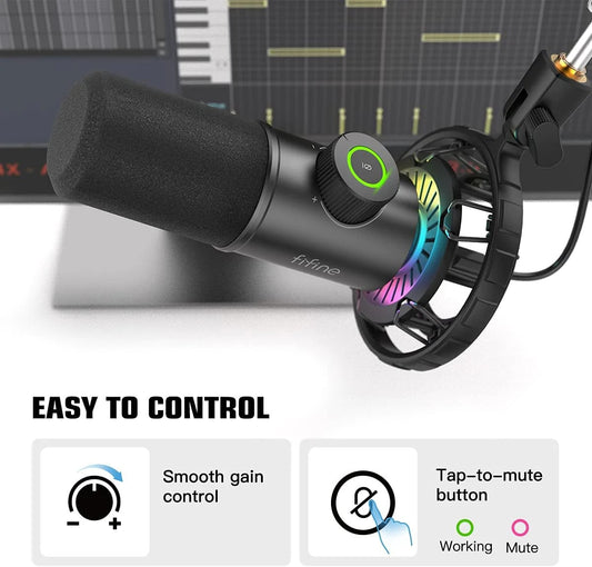 FIFINE K658 RGB - Streaming, Podcasting recording mic for Computer/PC