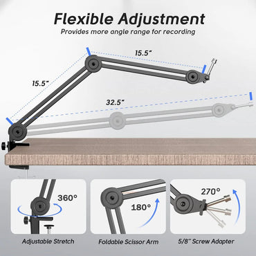 Fifine BM63 Boom Arm Stand 15.5'', Load capacity up to 2kg