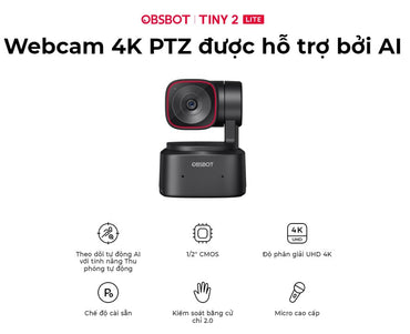 OBSBOT Tiny 2 Lite 4K AI PTZ Webcam with Beauty & Subject Tracking Function