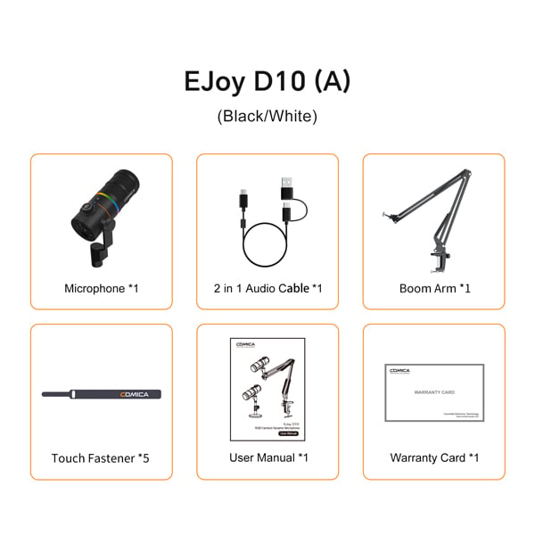 មីក្រូហ្វូន Dynamic Cardioid RGB Comica EJoy D10