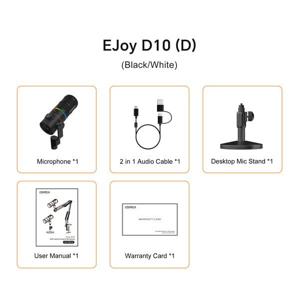 មីក្រូហ្វូន Dynamic Cardioid RGB Comica EJoy D10