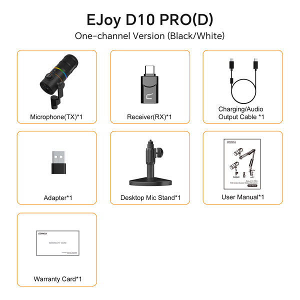 មីក្រូហ្វូនឥតខ្សែ Comica EJoy D10 PRO RGB Cardioid Dynamic