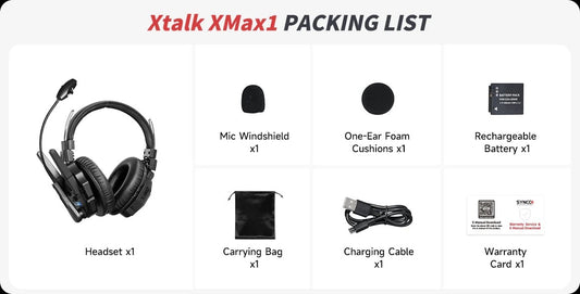 Synco Xtalk XMax Group Intercom Headset, Binaural Design, AI Noise Canceling Chip, 500m Transmission Range
