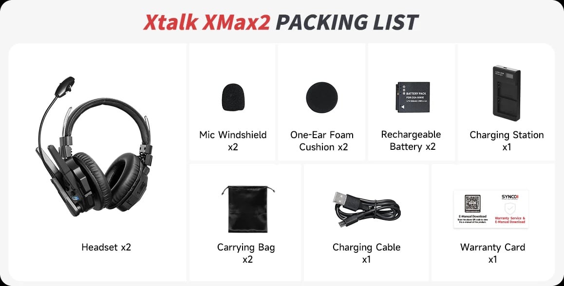 កាសអន្តរគមន៍ Synco Xtalk XMax Group, ការរចនា Binaural, បន្ទះឈីបកាត់បន្ថយសំលេងរំខាន AI, ចម្ងាយបញ្ជូន 500m