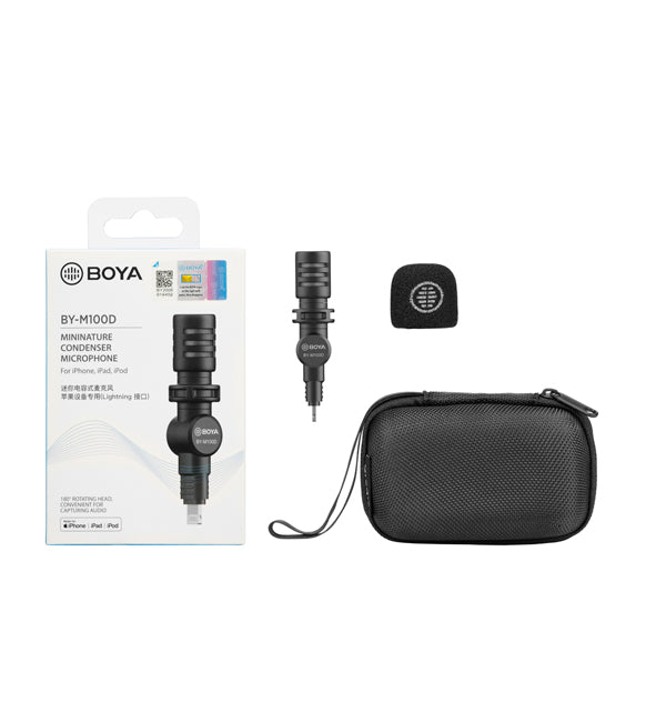 BOYA BY-M100D រន្ធ Lightning – ម៉ៃក្រូហ្វូនសម្រាប់ថតសំឡេងភ្ជាប់ទៅ iPhone (Lightning)