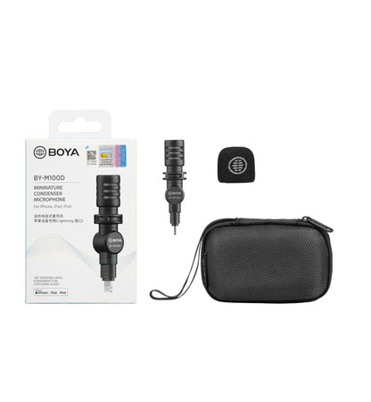 BOYA BY-M100D រន្ធ Lightning – ម៉ៃក្រូហ្វូនសម្រាប់ថតសំឡេងភ្ជាប់ទៅ iPhone (Lightning)