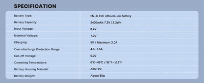 ថ្ម Viltrox TEN-EL15C រួមបញ្ចូលរន្ធសាក Type-C សម្រាប់កាមេរ៉ា Nikon