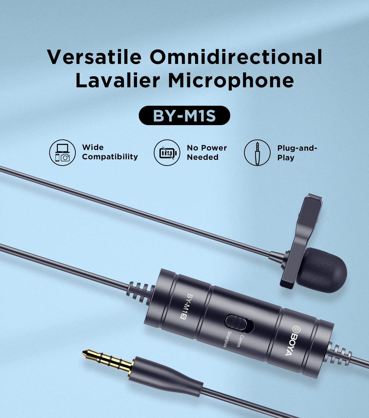 BOYA BY-M1S - ម៉ៃក្រូហ្វូន Lavalier សម្រាប់ថតសំឡេងជាមួយរន្ធដោត 3.5mm TRRS | សម្រាប់ទូរសព្ទ និងម៉ាស៊ីនថតរូប