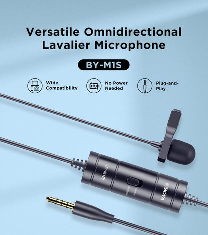 BOYA BY-M1S - ម៉ៃក្រូហ្វូន Lavalier សម្រាប់ថតសំឡេងជាមួយរន្ធដោត 3.5mm TRRS | សម្រាប់ទូរសព្ទ និងម៉ាស៊ីនថតរូប