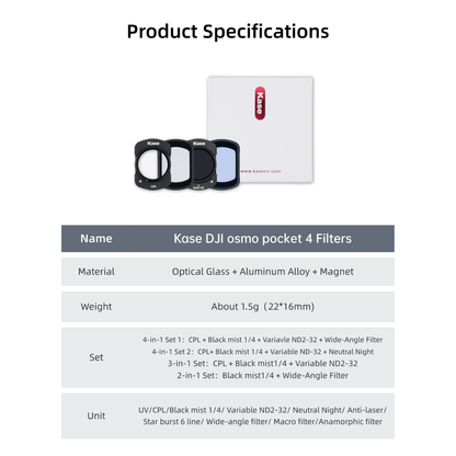 Kase Filter DJI osmo pocket 3&4 4 in 1 Genuine Filter Set |Kingcom