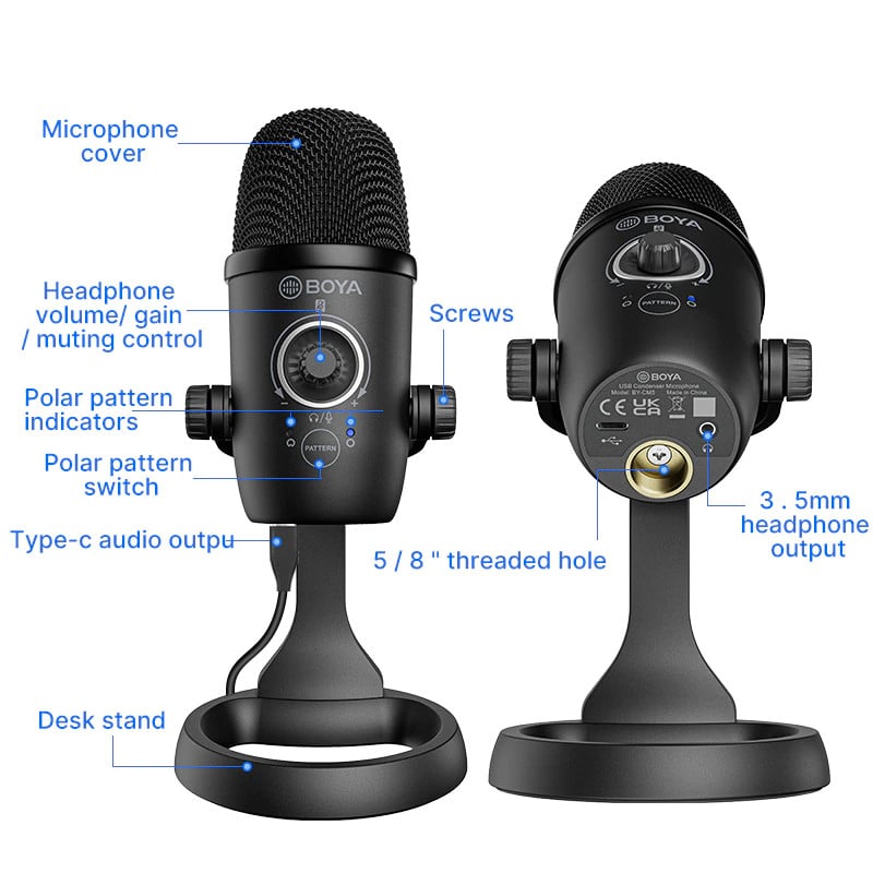 BOYA BY-CM5 - Recording microphone for Android Phones (Type-C) and Laptops (USB)