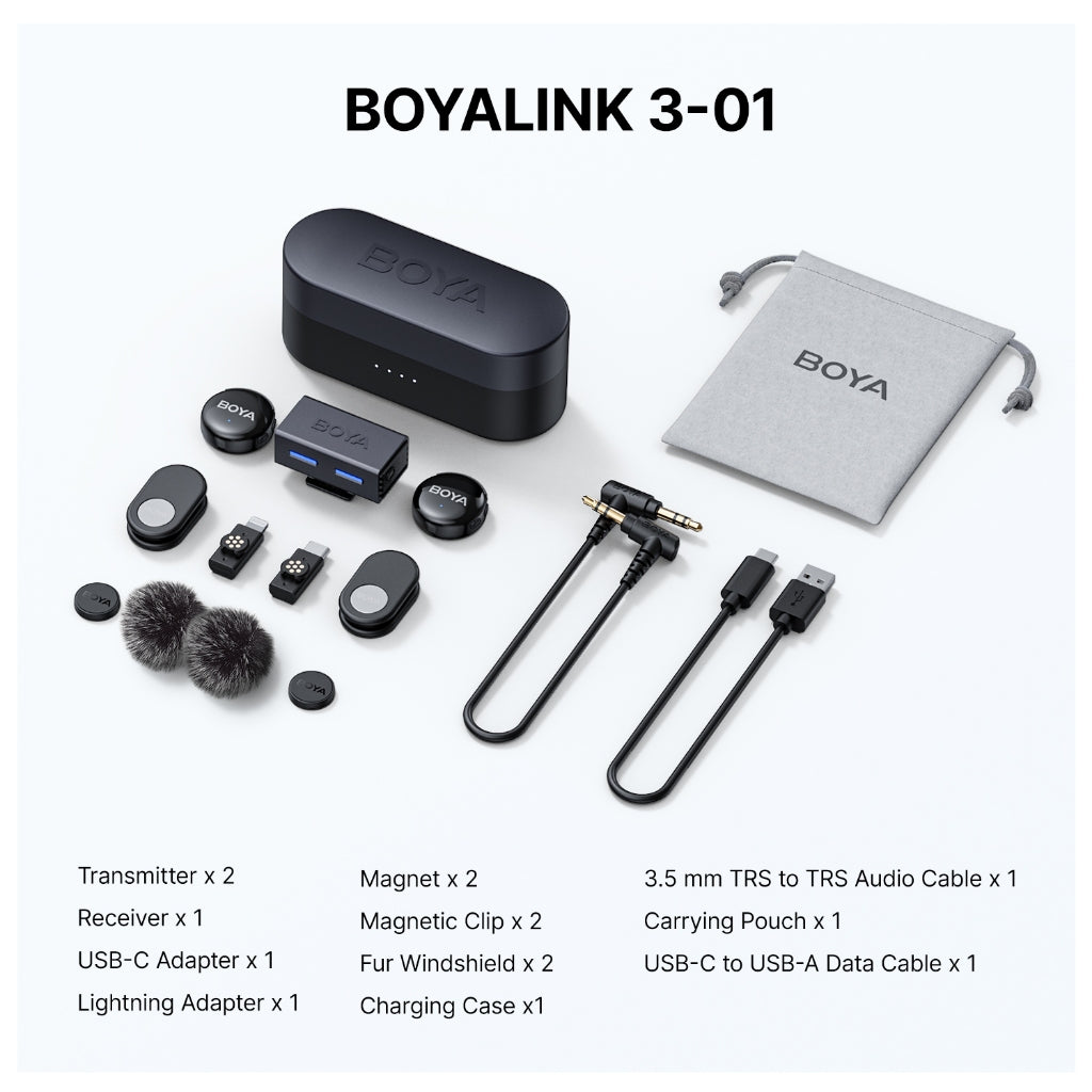 BOYALINK 3 ម៉ៃក្រូហ្វូនឥតខ្សែតូចបំផុត 48kHz/24bit សម្រាប់ឧបករណ៍ច្រើន |Kingcom