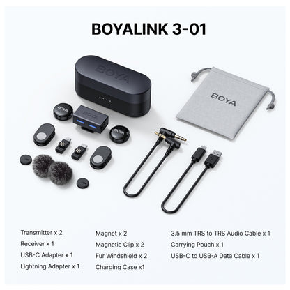 BOYALINK 3 ម៉ៃក្រូហ្វូនឥតខ្សែតូចបំផុត 48kHz/24bit សម្រាប់ឧបករណ៍ច្រើន |Kingcom