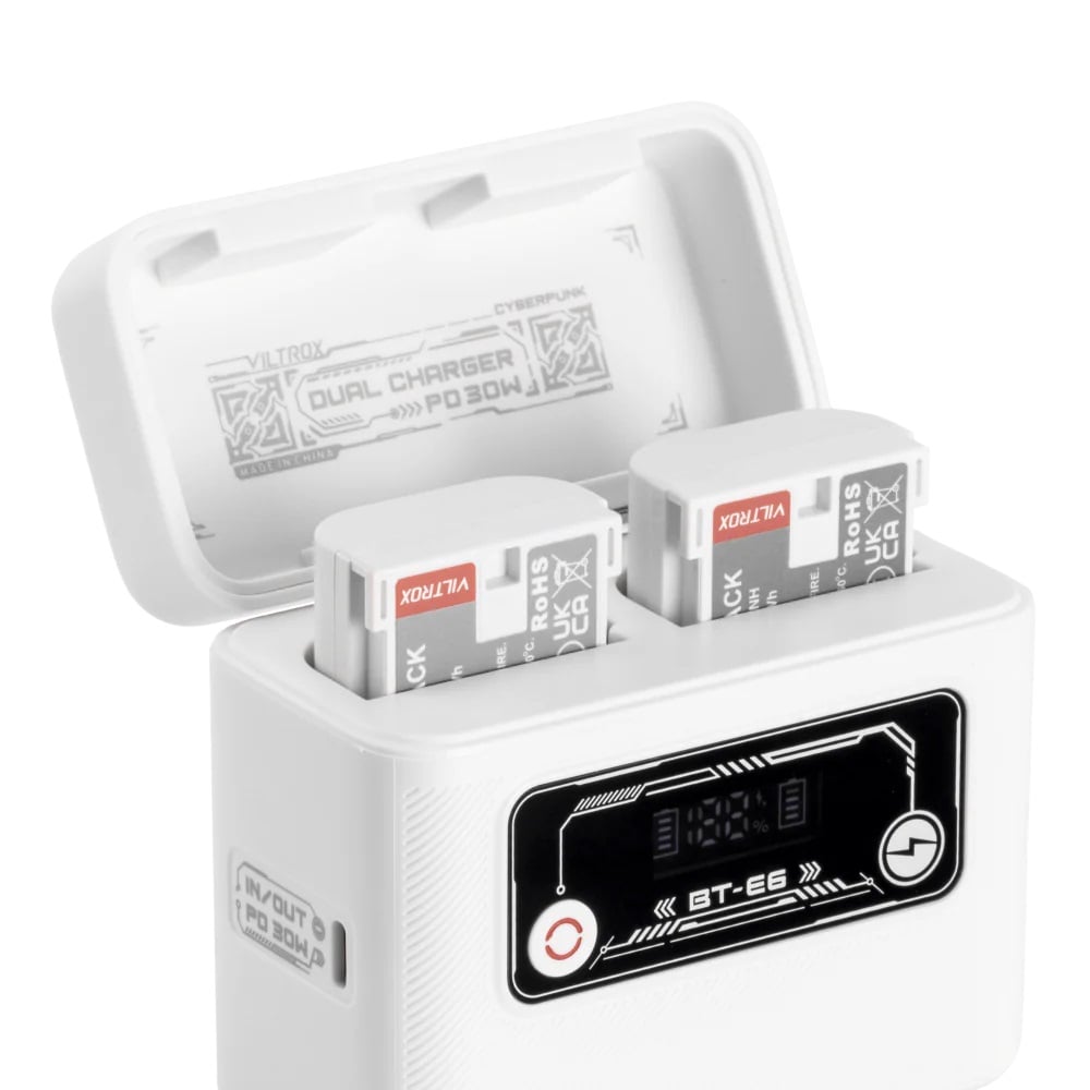 Viltrox BT-FZ100 / BT-W235 / BT-EL15 / BT-E6 camera battery charging box integrates backup charging function