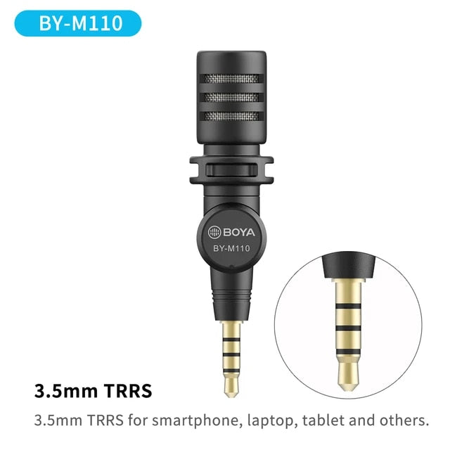 BOYA BY-M110 – ម៉ៃក្រូហ្វូនថតសំឡេង Jack TRRS 3.5mm សម្រាប់ទូរស័ព្ទ