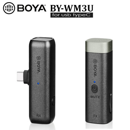Boya BY-WM3U – ម៉ៃក្រូហ្វូនឥតខ្សែសម្រាប់ថតសំឡេងជាមួយទូរស័ព្ទ Android, កាមេរ៉ា (2.4 GHz)