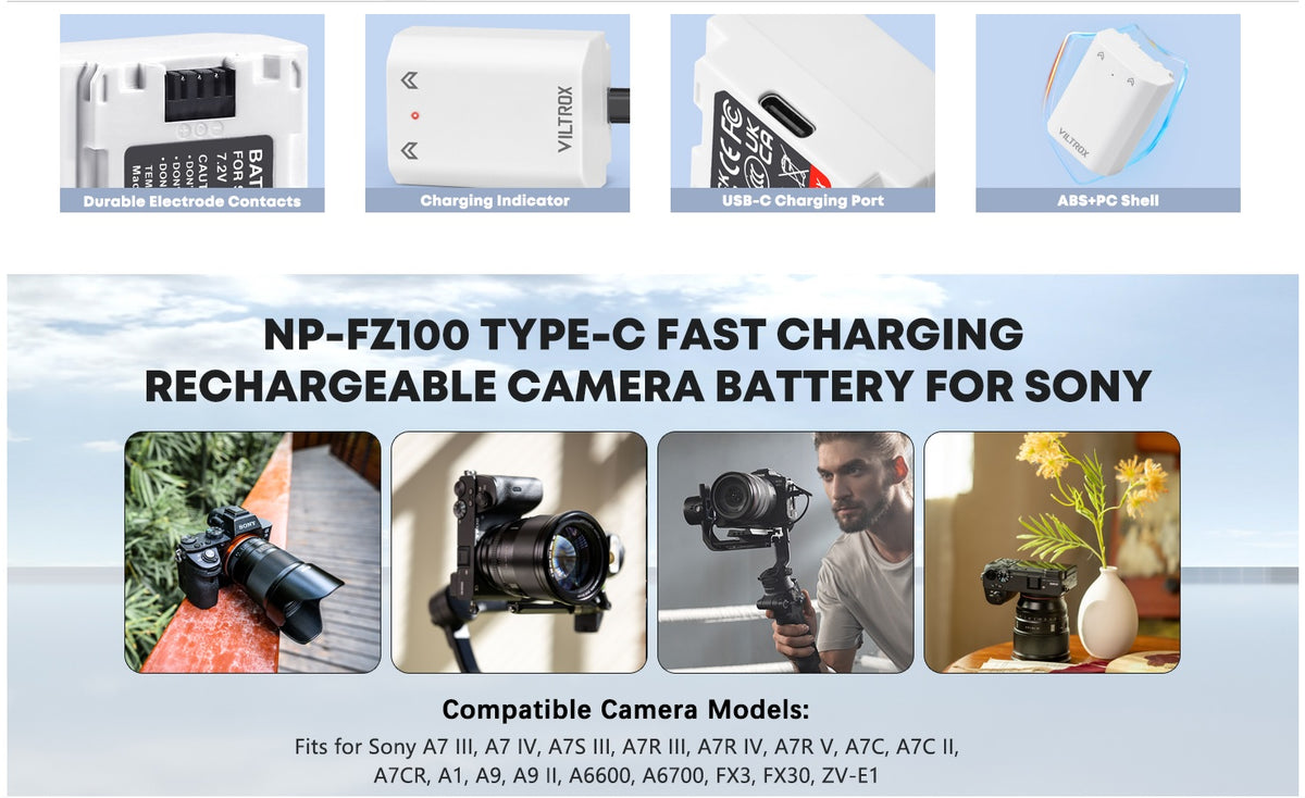Viltrox TNP-FZ100 battery integrates Type-C charging port for Sony cameras