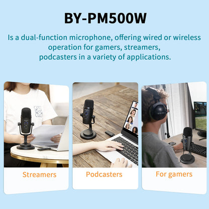BOYA BY-PM500W - ម៉ៃក្រូហ្វូនថតសំឡេងឥតខ្សែសម្រាប់ទូរសព្ទ Android (Type-C) និងកុំព្យូទ័រយួរដៃ (រន្ធ USB)