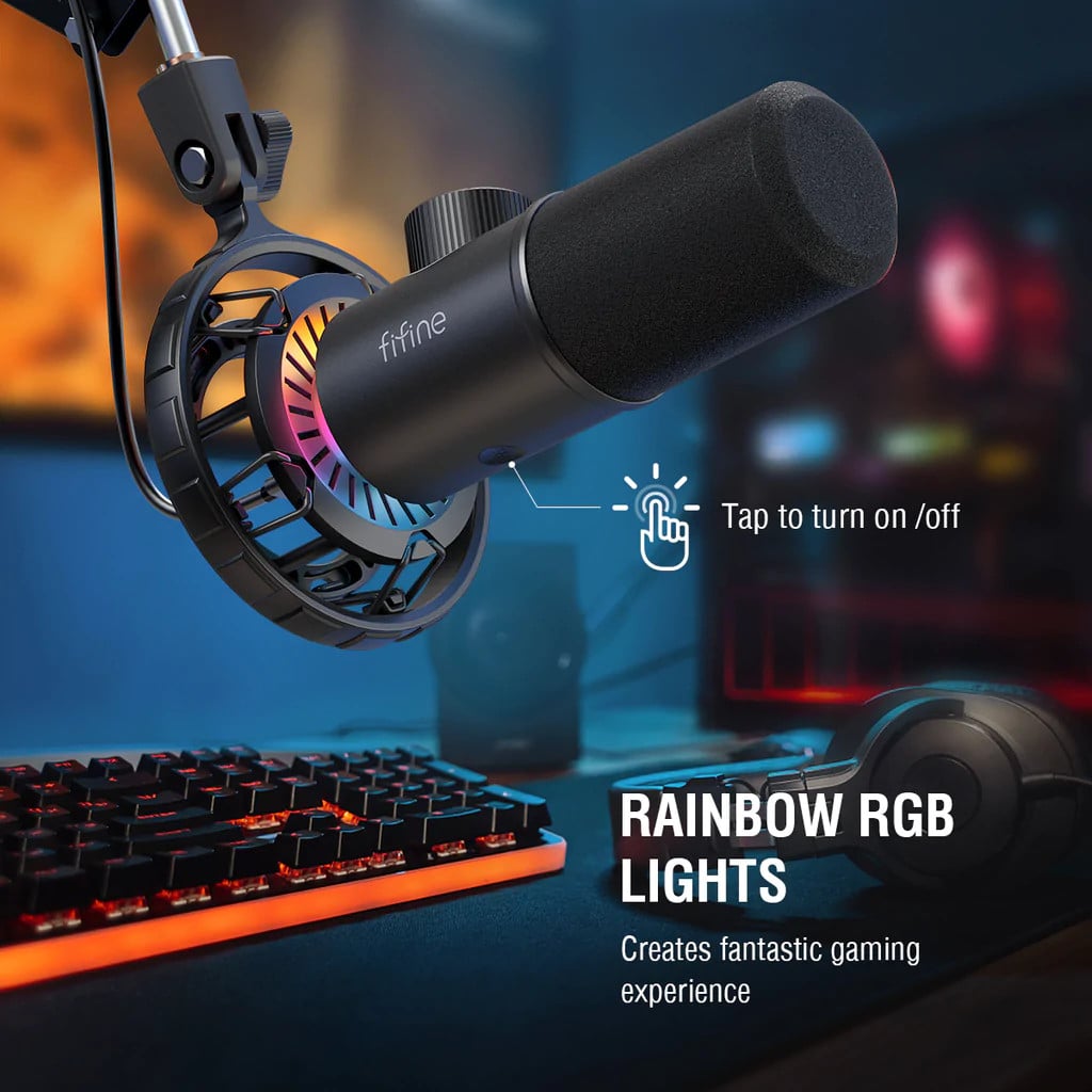 FIFINE K658 RGB - មីក្រូហ្វូនថតសំឡេងសម្រាប់ Stream, Podcasting សម្រាប់កុំព្យូទ័រ/PC