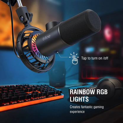 FIFINE K658 RGB - មីក្រូហ្វូនថតសំឡេងសម្រាប់ Stream, Podcasting សម្រាប់កុំព្យូទ័រ/PC