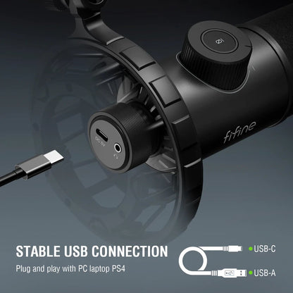 FIFINE K658 RGB - មីក្រូហ្វូនថតសំឡេងសម្រាប់ Stream, Podcasting សម្រាប់កុំព្យូទ័រ/PC