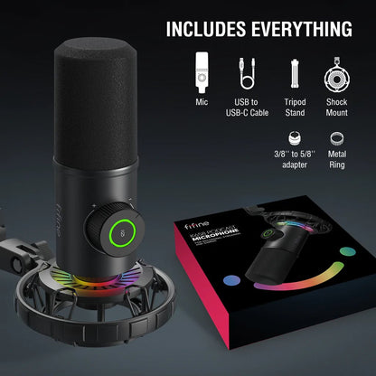 FIFINE K658 RGB - មីក្រូហ្វូនថតសំឡេងសម្រាប់ Stream, Podcasting សម្រាប់កុំព្យូទ័រ/PC