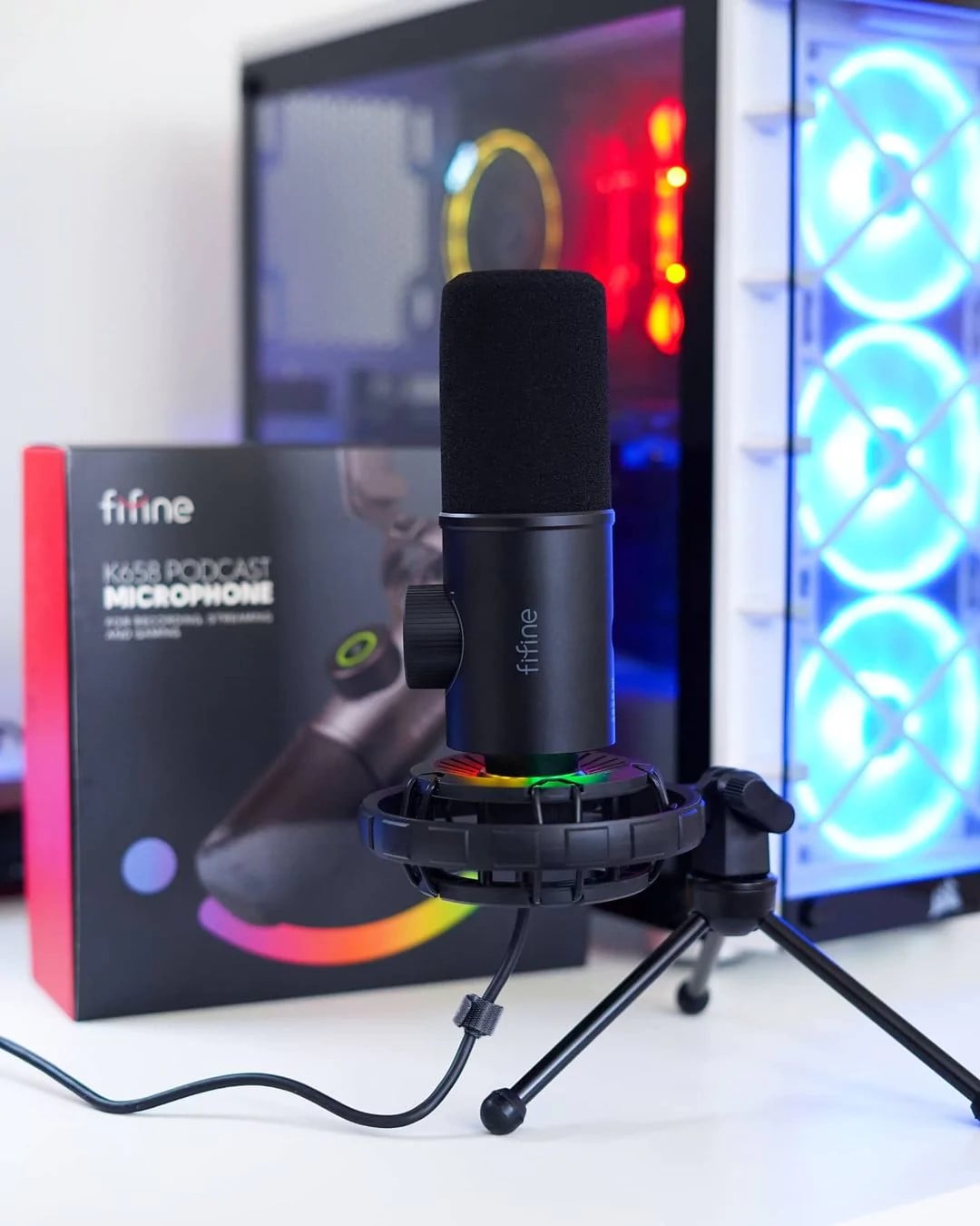FIFINE K658 RGB - មីក្រូហ្វូនថតសំឡេងសម្រាប់ Stream, Podcasting សម្រាប់កុំព្យូទ័រ/PC