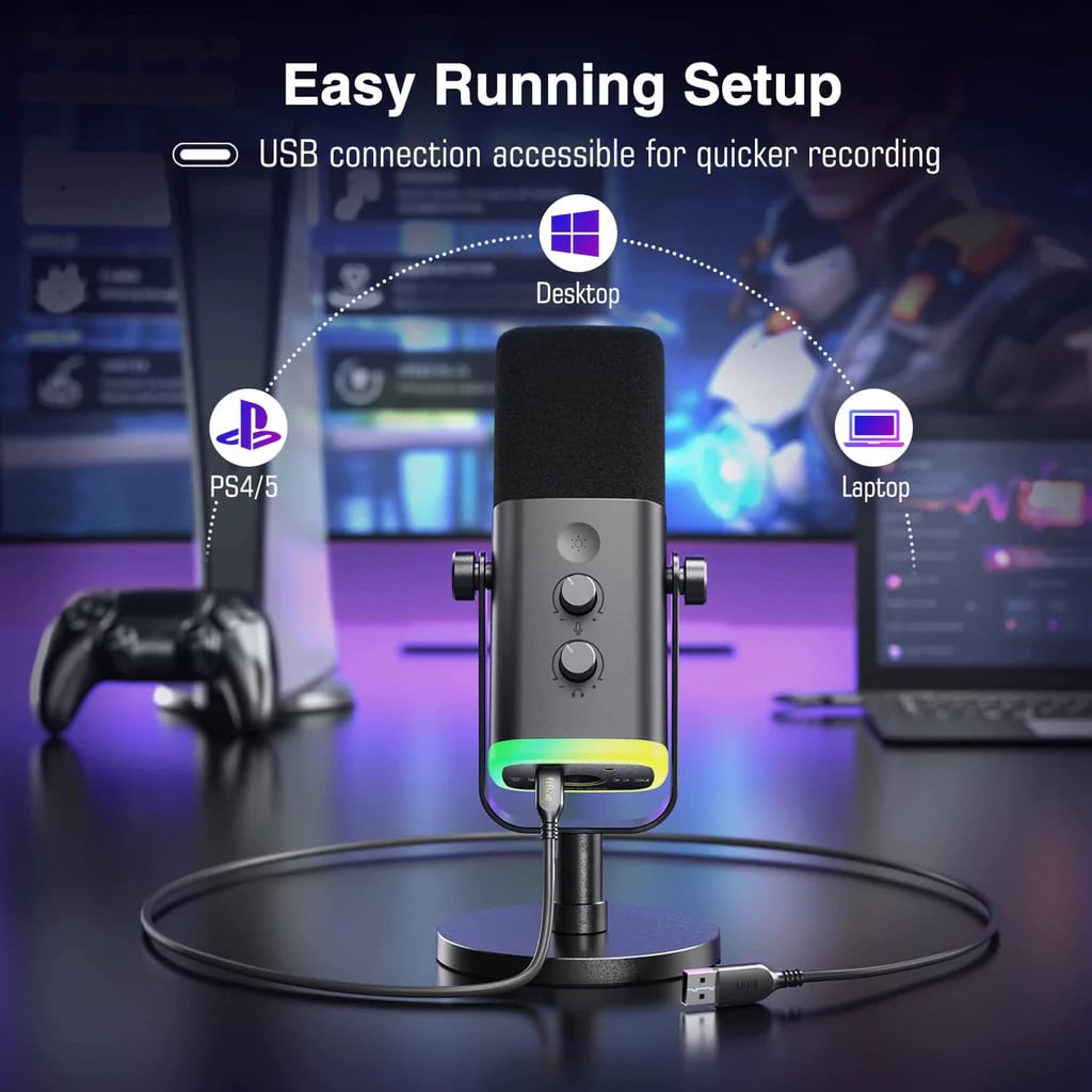 Fifine Ampligame AM8 RGB - Dynamic recording mic with USB port
