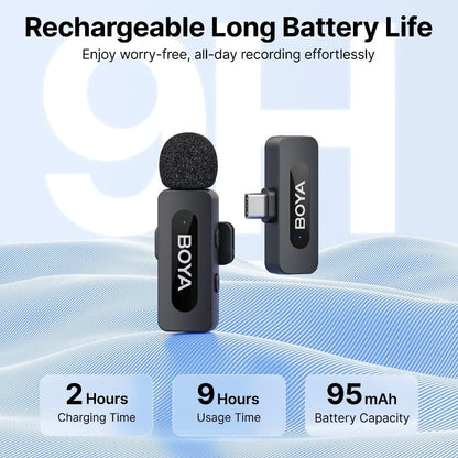 BOYA BY-V1/V10/V2/V20 V2.0 ម៉ៃក្រូហ្វូនឥតខ្សែ ម៉ៃក្រូហ្វូនកៀប Noise Canceling Vlogging Mic សម្រាប់ iPhone Android