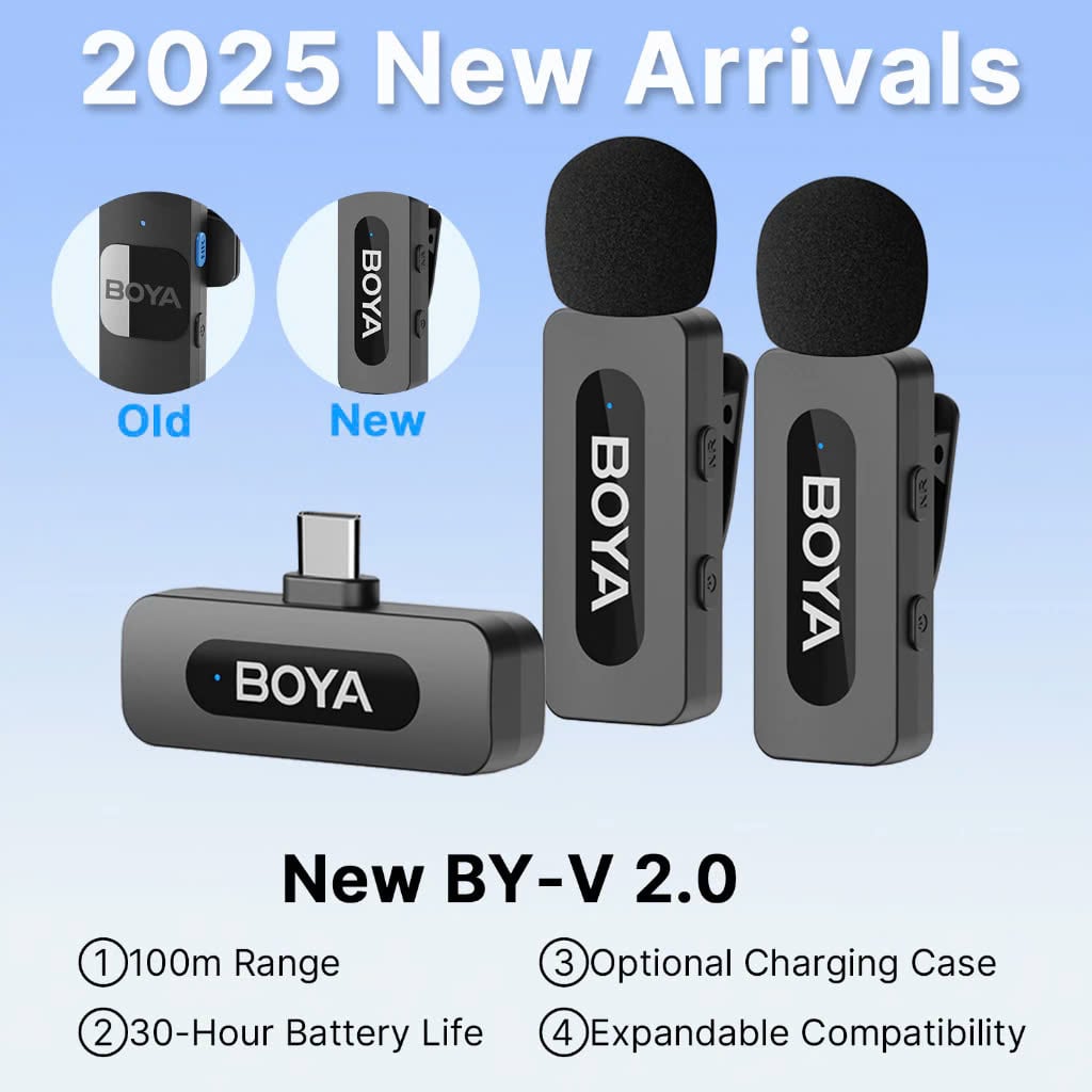 BOYA BY-V1/V10/V2/V20 V2.0 ម៉ៃក្រូហ្វូនឥតខ្សែ ម៉ៃក្រូហ្វូនកៀប Noise Canceling Vlogging Mic សម្រាប់ iPhone Android